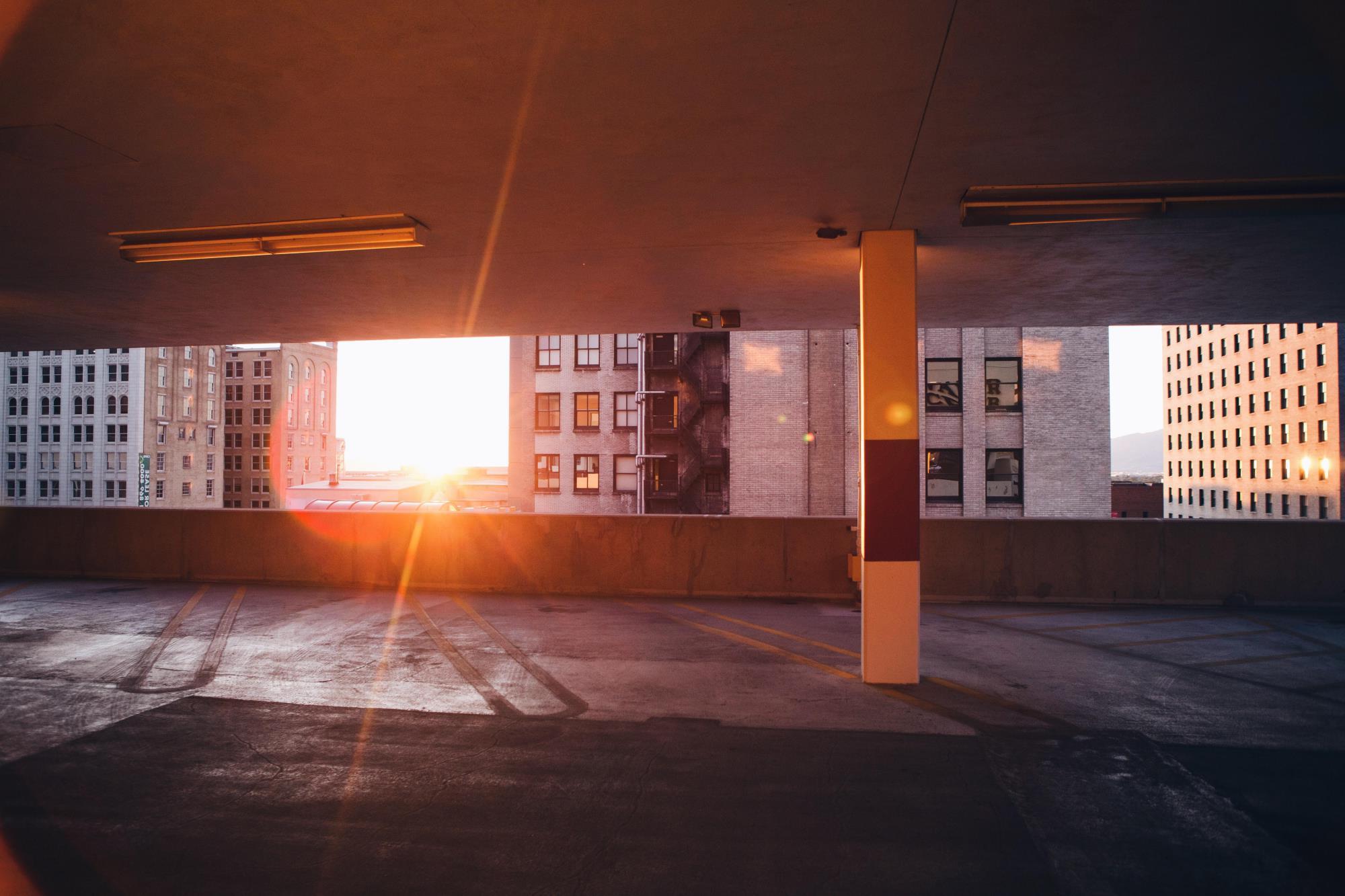 Sunset visible from parking garage